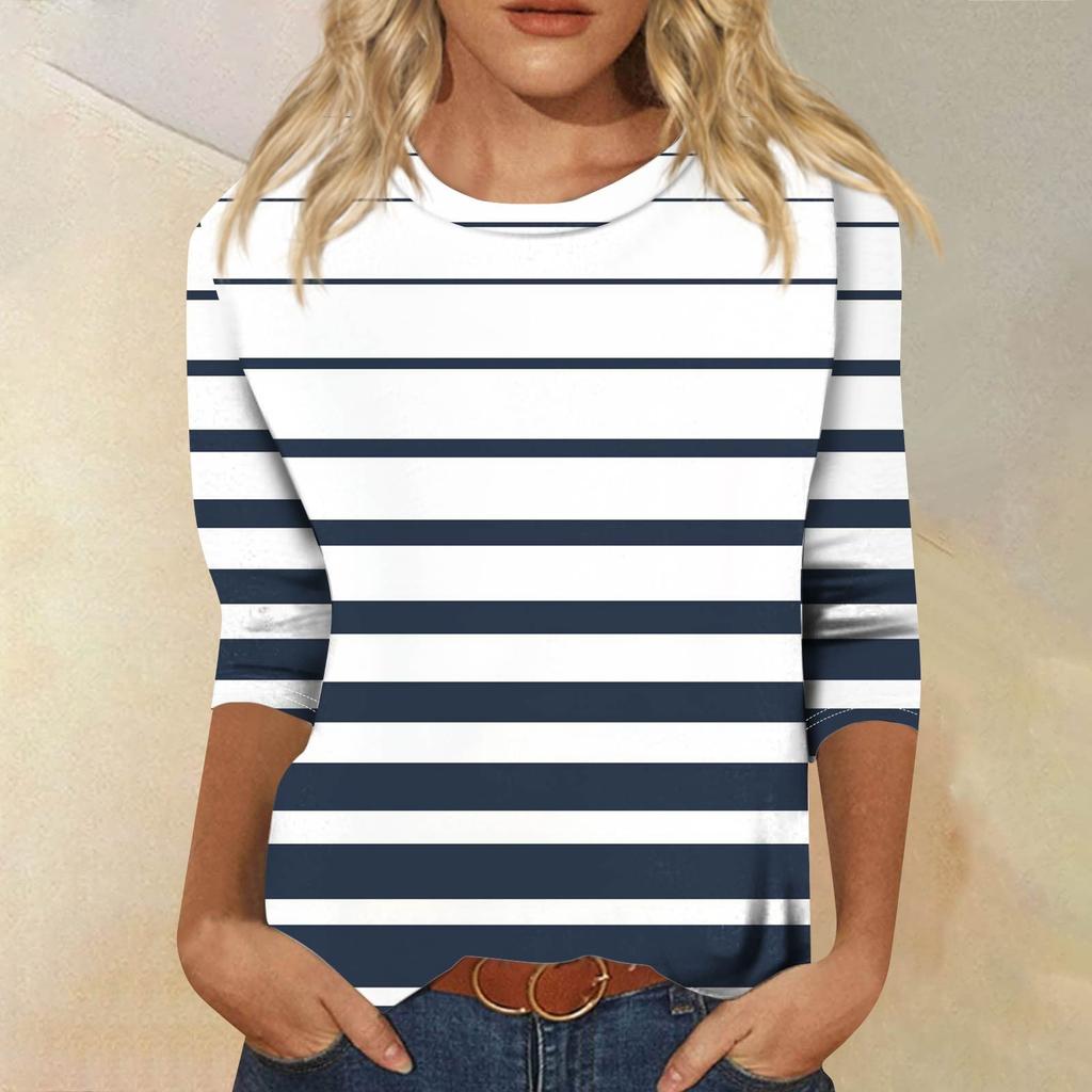 Женская модная повседневная свободная футболка с круглым вырезом и рукавами 3/4 с принтом, женский топ