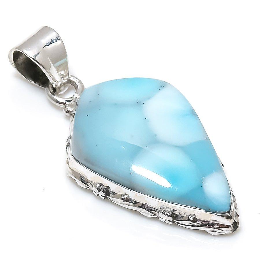 Подвеска из стерлингового серебра 925 пробы с драгоценным камнем Natural Republic Larimar 1,75 дюйма t3m94