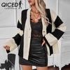 Contrast Color Striped Women's Sweater Cardigan Autumn and Winter Casual Loose Women's Knitwear