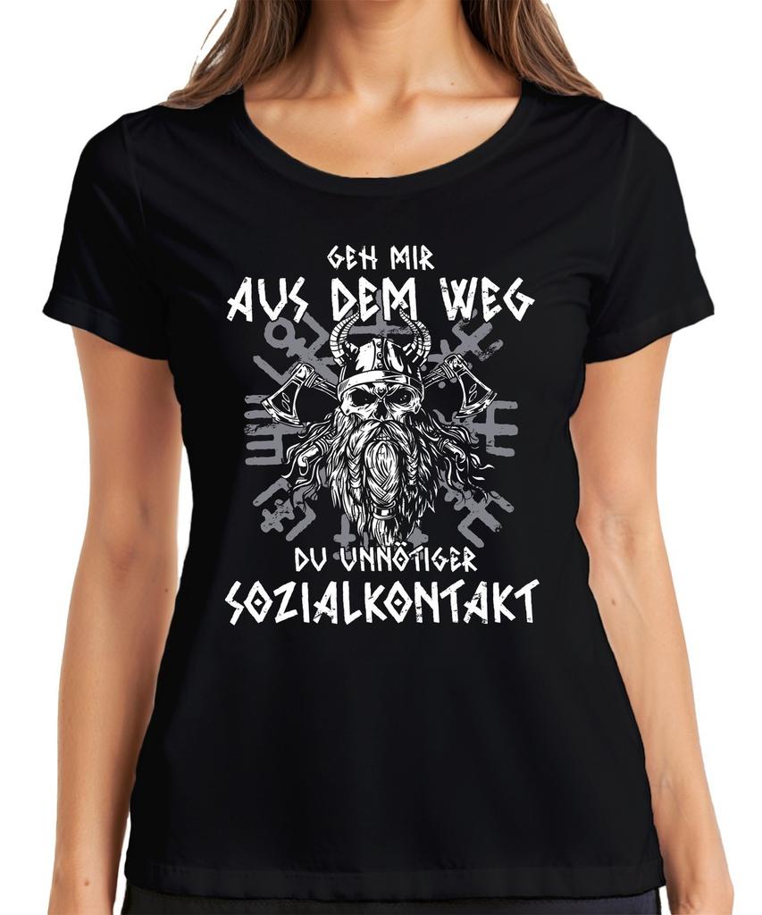 Get Out of My Way Social Contact Viking Skull Axe Runes Women's T-Shirt
