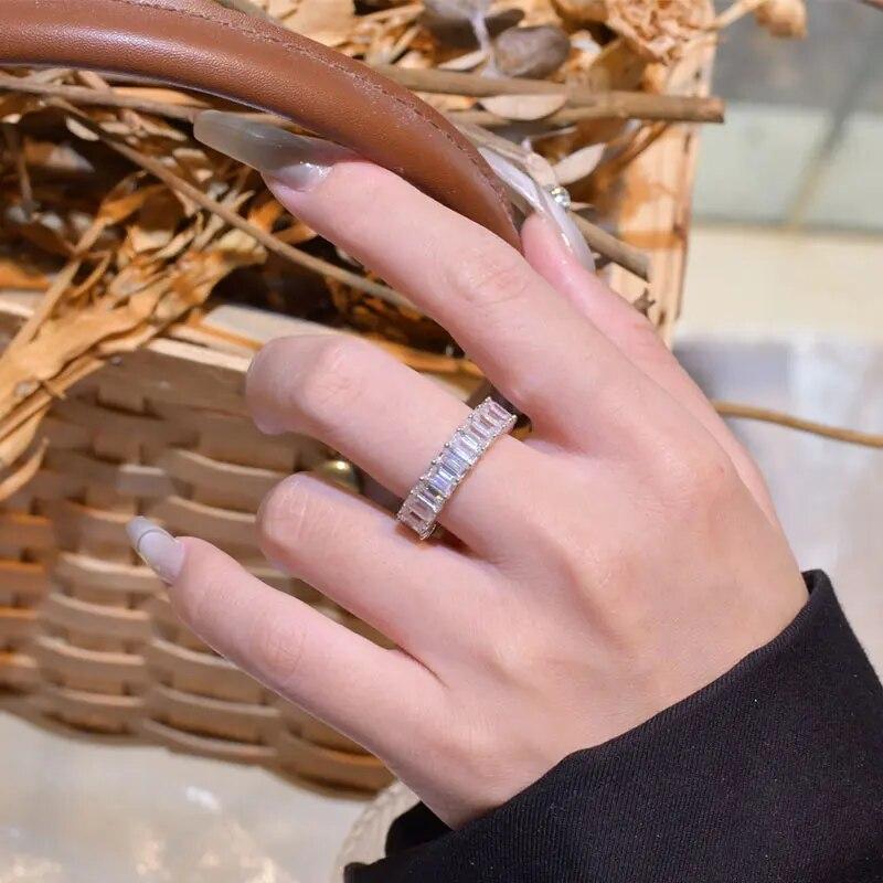 2*4 мм D цвет VVS1 Изумрудная огранка полное кольцо из моссанита для женщин и мужчин, стерлинговое серебро 925 пробы, 18-каратный классический бриллиантовый браслет Eternity Band