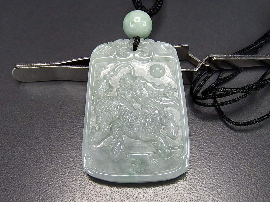Ishigai Good Luck Samurai Amulet Kirin Hand Carved Jade Pendant Necklace Natural Stone