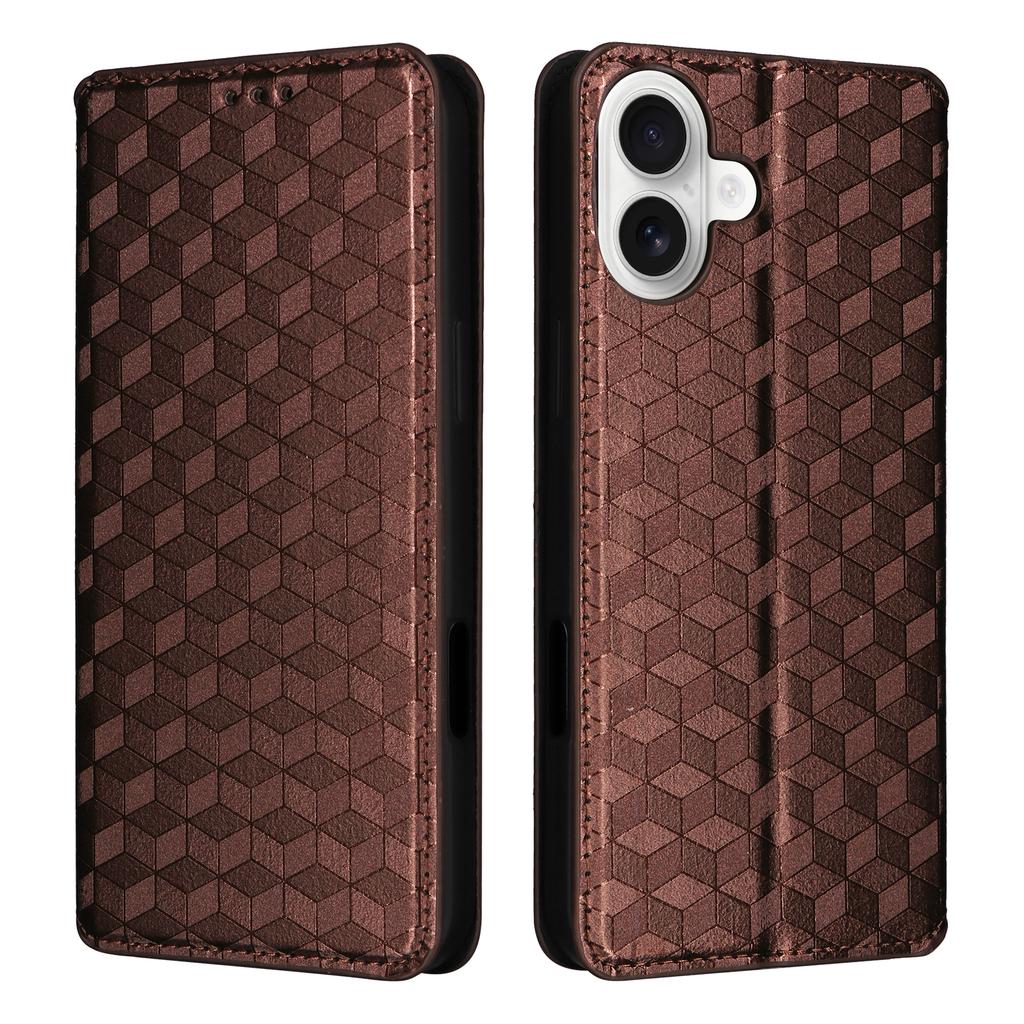 For iPhone 16 Plus Wallet Case Rhombus Imprinted Leather Phone Cover