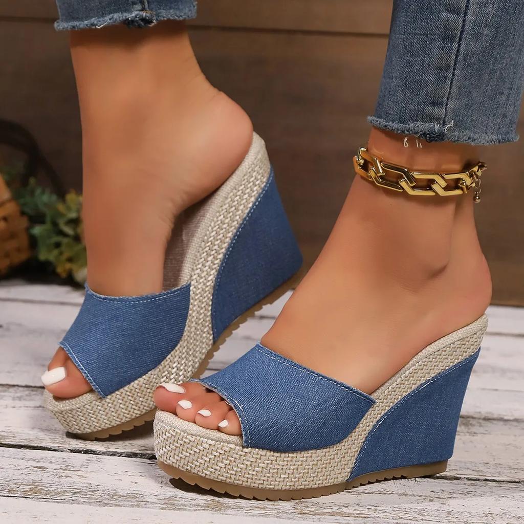 Fashion Women Wedges Slippers 2024 Summer New High Heels Women Sandals Shallow Outdoor Beach Platform Slippers Comfortable Slides Women