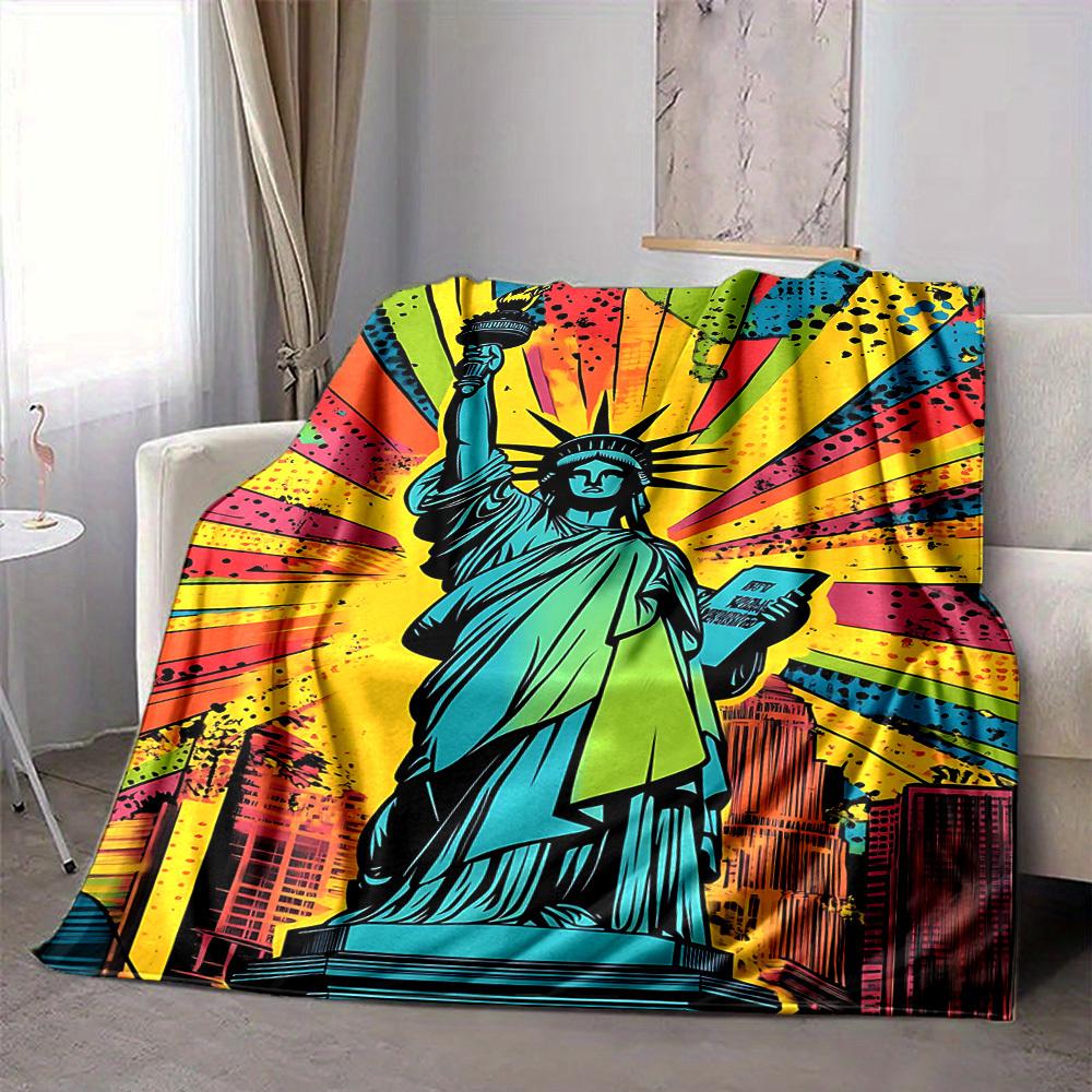 1pc Statue of Liberty Blanket Lightweight Flannel Blanket Throw Blanket For Sofa, Bed, Travel, Camping, Livingroom, Office, Couch