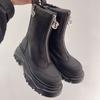Размер 34-40 Женские ботильоны из натуральной кожи на молнии на толстом среднем каблуке, обувь осень 2025 зима, платформа, короткие ботильоны в стиле милитари