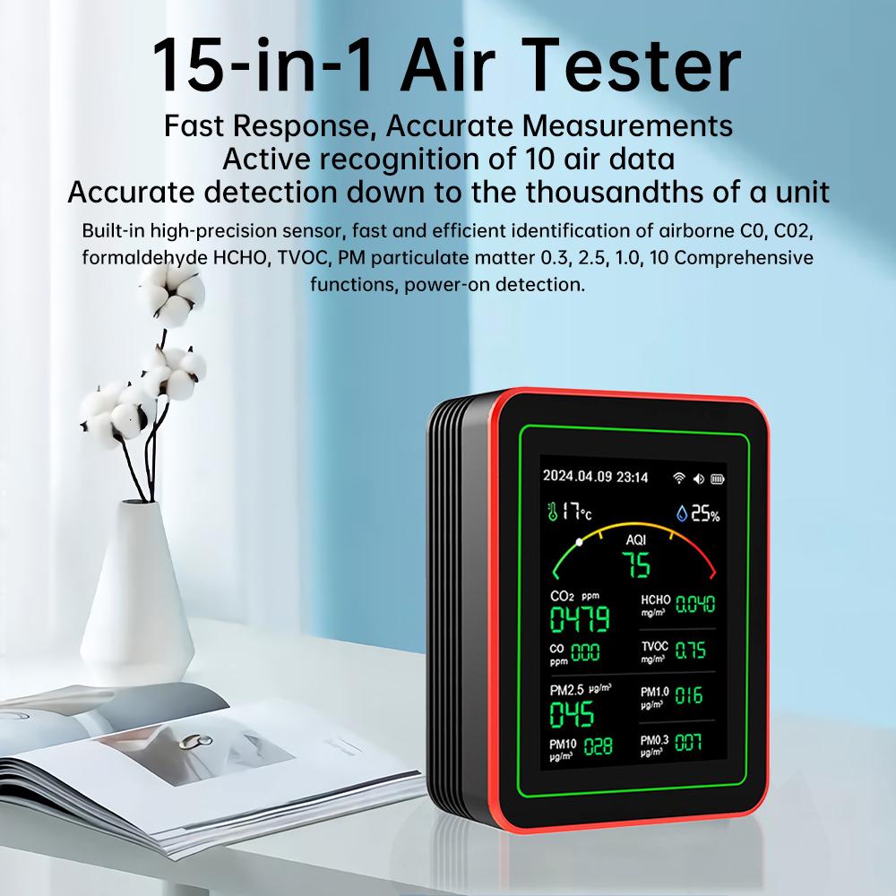 Air Quality Detector TFT Display AQI PM0.3 PM1.0 PM2.5 PM10 CO CO2 TVOC HCHO Tester Tuya WiFi -Compatible Home Supply