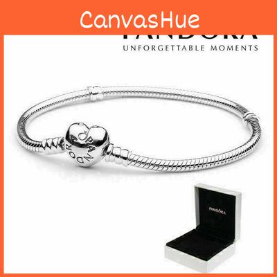 Стильный и романтичный браслет-шарм Pandora с застежкой-сердечком, со змеевидной цепочкой и коробкой