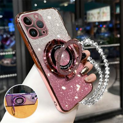 Чехол для телефона с блестками и кольцом-браслетом для iPhone 16 15 13 12 11 14 Pro Max X XS Max XR 7 8 Plus SE 2020, чехол-подставка