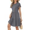 Women's Summer Ruffle Sleeve Round Neck With Pocket Solid Color Casual Dresses
