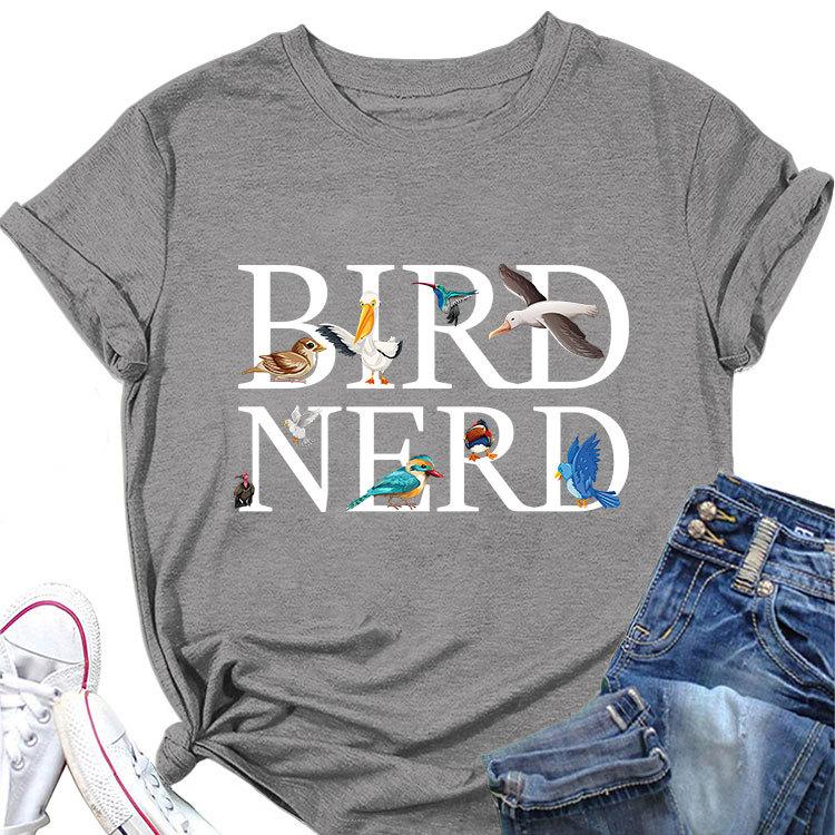 Новая летняя модная футболка с коротким рукавом Bird Nerd Tee с принтом, повседневный женский топ с круглым вырезом, пуловер