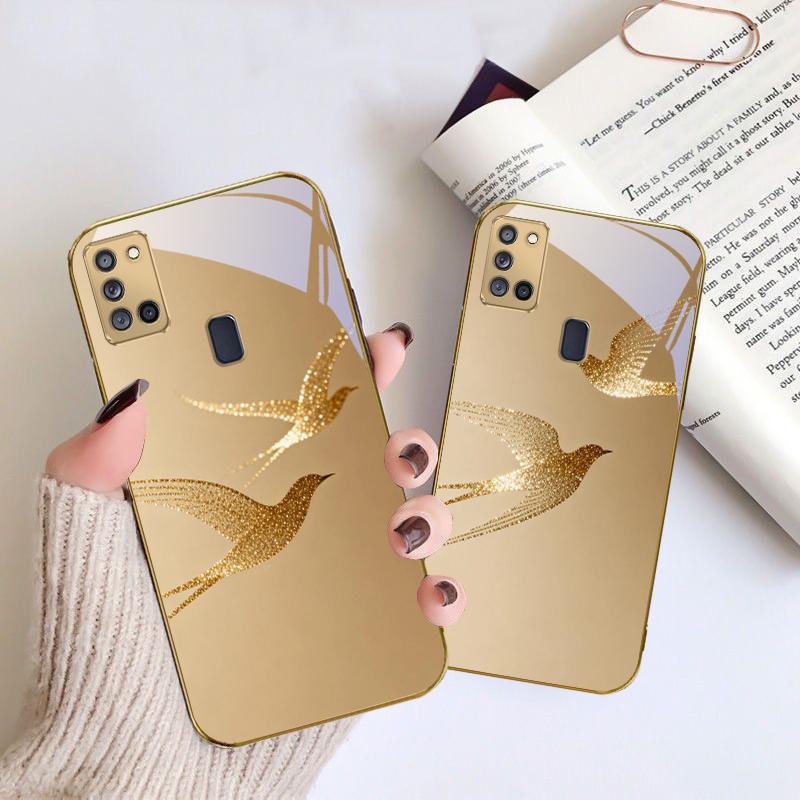 golden flying bird For Samsung A 31 32 A33 A34 35 14 A15 13 A16 25 26 50 52 53 54 55 56 70 71 72 73 Golden glass phone case
