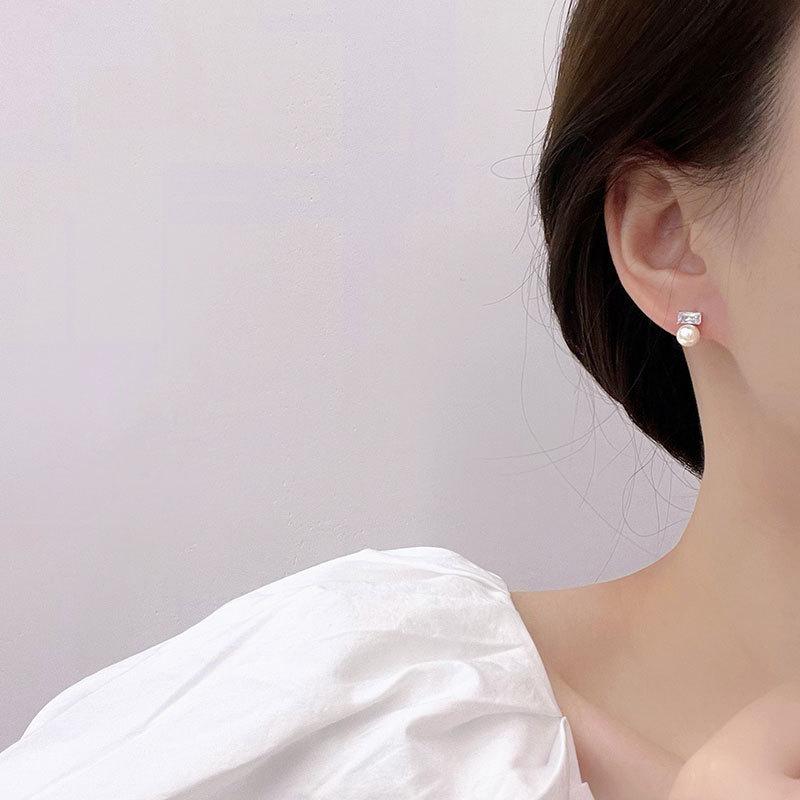 Квадратные серьги с жемчугом в нежном стиле для женщин, изысканные универсальные серьги, квадратные серьги с бриллиантовым жемчугом
