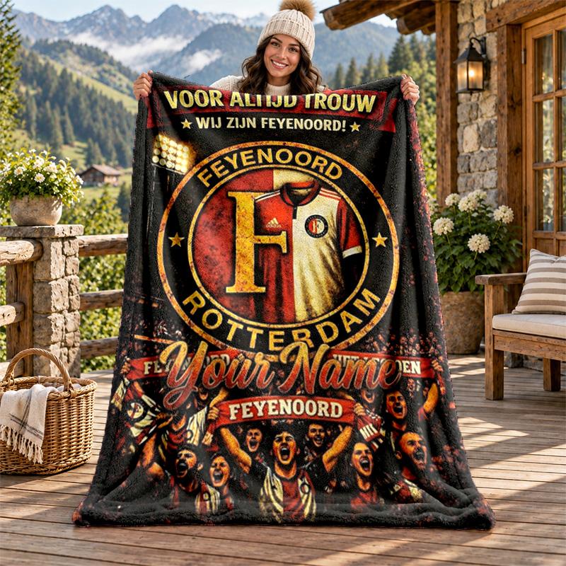 Feyenoord Rotterdam Custom Name Flannel Blanket Personalized Soft Warm Plush Throw Blanket Customized Gift for Family Friends