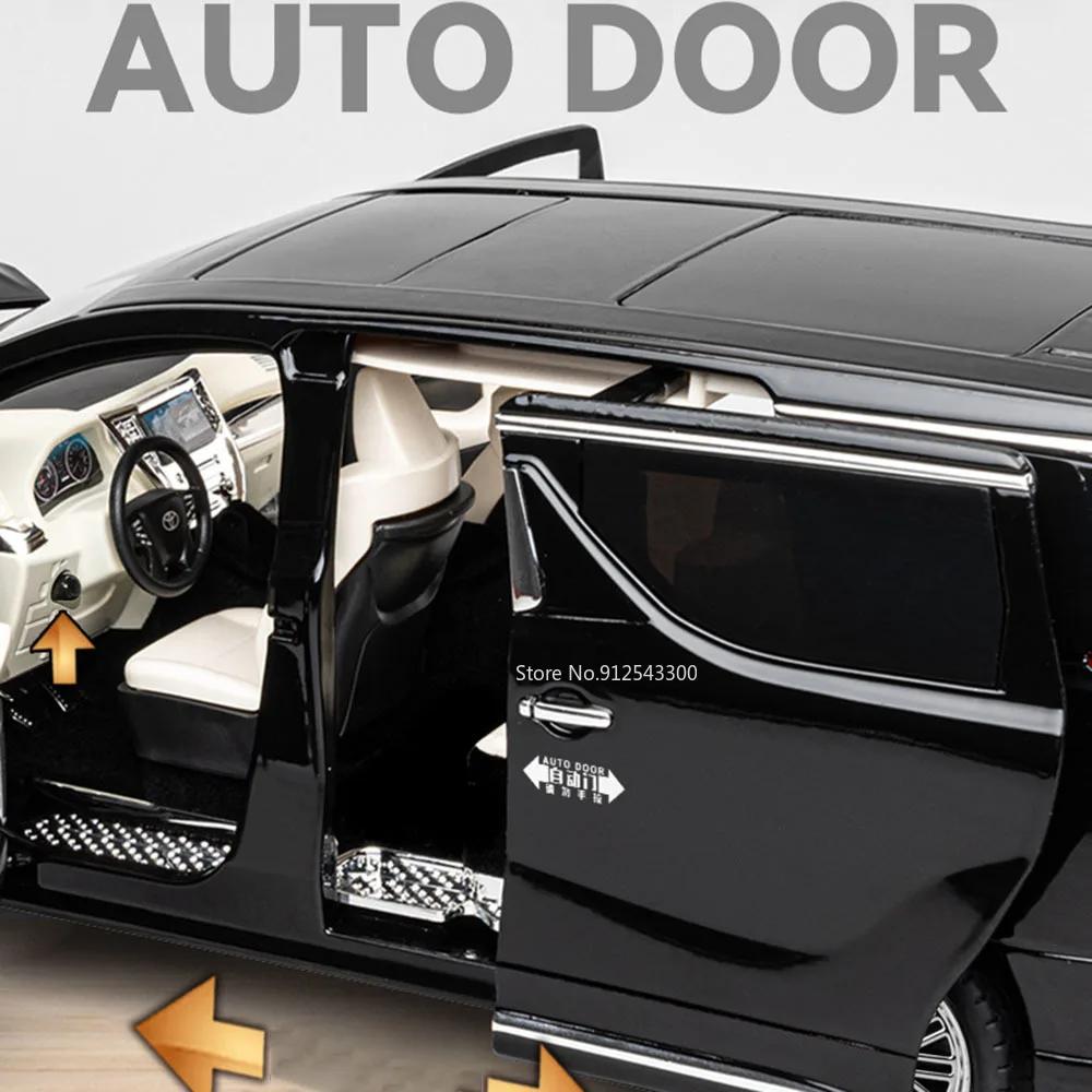 Большой масштаб 1:18 Модель автомобиля Альфард Игрушка Автоматическая дверь Литой металл Звук Свет Деловые автомобили Украшение для детей Подарки