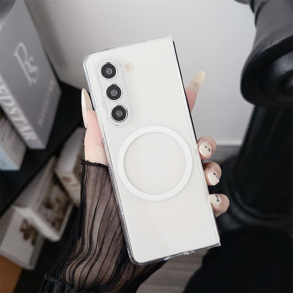 Transparent Magnetic Case for Samsung Galaxy Z Fold 6 4 3 7 Wireless Charging Clear Hard Acrylic Shockproof Cover