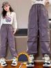 2025 Girls' Plus Velvet Cargo Pants - Elastic Ankle, Loose Fit, Autumn/Winter Comfort for Children