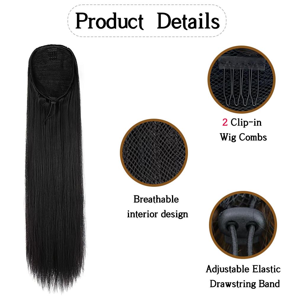 LISI HAIR Синтетические длинные прямые волосы для наращивания хвоста с зажимом из натуральных волос на шнурке для женщин для наращивания волос