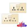 Gold UK 13A Tempered Glass USB Socket Plug,18W Type-C Fast Charging Universal 3pin Dual Power Outlet,Wall LED 2way Light Switch