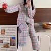 Japanese Style Girls Plaid Pajama Set - Cute Long Sleeve Fresh Homewear