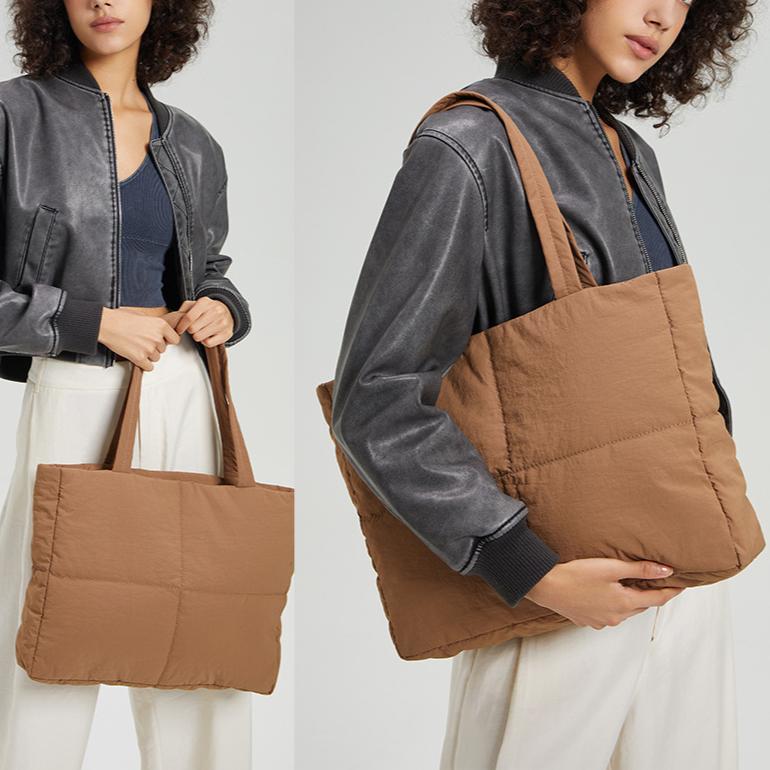 Большая вместительная сумка из нейлонового хлопка с наполнителем, женская модная простая мягкая клетчатая сумка через плечо, сумка-пуховик