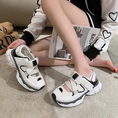 Женские летние сандалии на толстой подошве, повседневные, для девушек-студенток, уличные, нескользящие шлепанцы, обувь для ходьбы, кроссовки, теннисные сетчатые туфли