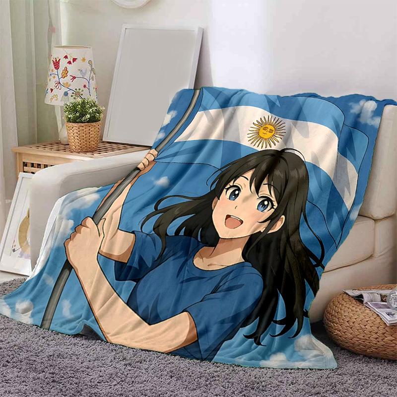 1pc Argentina Flag Celebration Flannel Blanket Soft Warm Throw Blanket for Bedroom Living Room Bed Travel Camping Picnic Gift. MT71501131