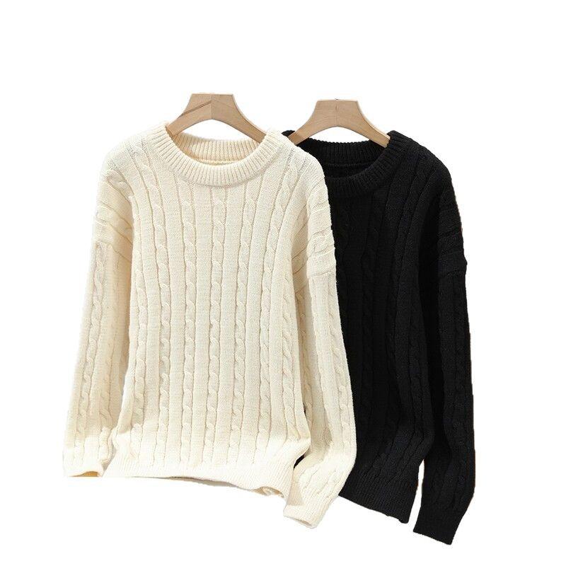 Модный мужской осенне-зимний свитер с косами, с круглым вырезом, мужской повседневный вязаный свитер