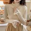 Spring Autumn Semi-turtleneck New Lace Pullover Long Sleeved Sweater Fashion Long Sleeve Women Knitted Bottoming Shirt Elegant Simple Slim Fit Top