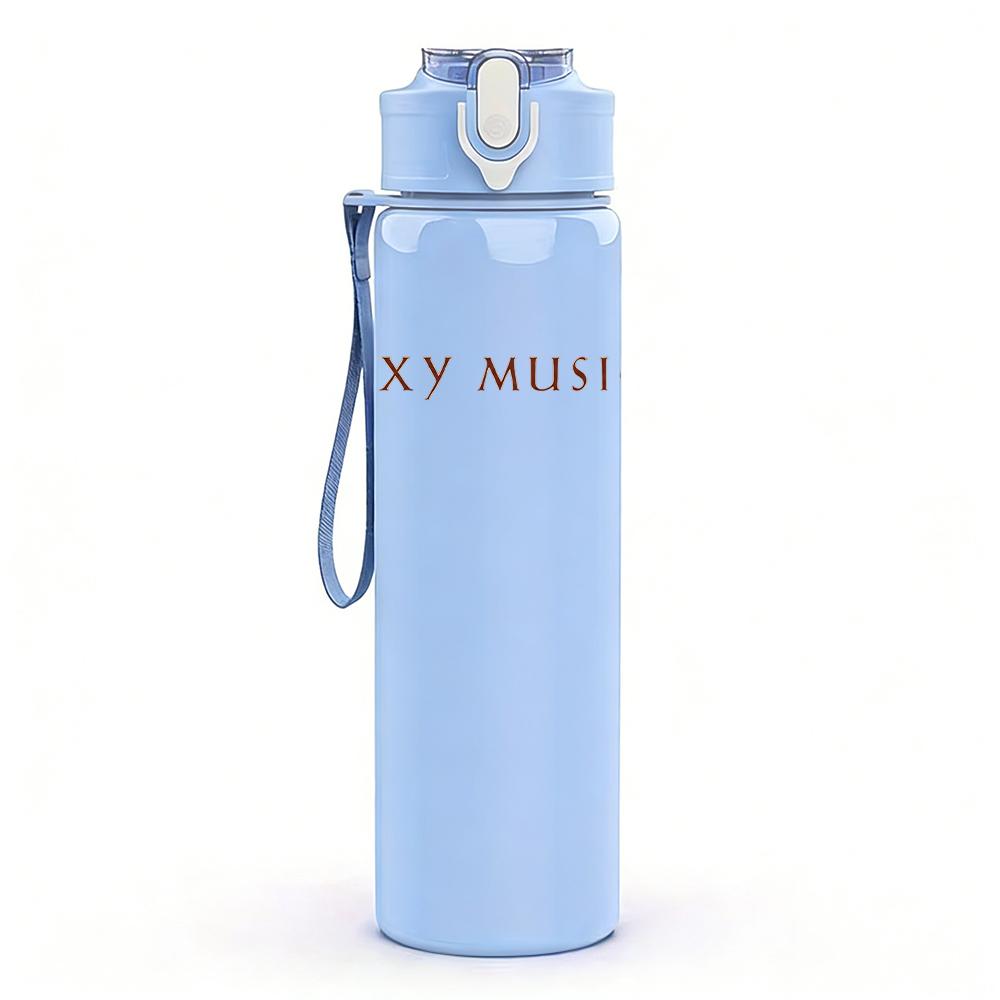 1PC Roxy music faint band text print 750ml colorful plastic sports water bottle leakproof pop up lid with straw for outdoor work home use