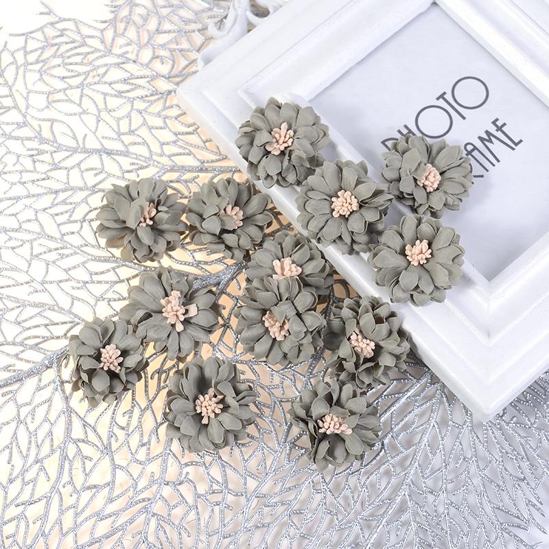 10PcsChrysanthemum Artificial Flowers Head Silk 4cm Fabric Flower For Wedding Decoration DIY Brooches Handmade Craft Accessories