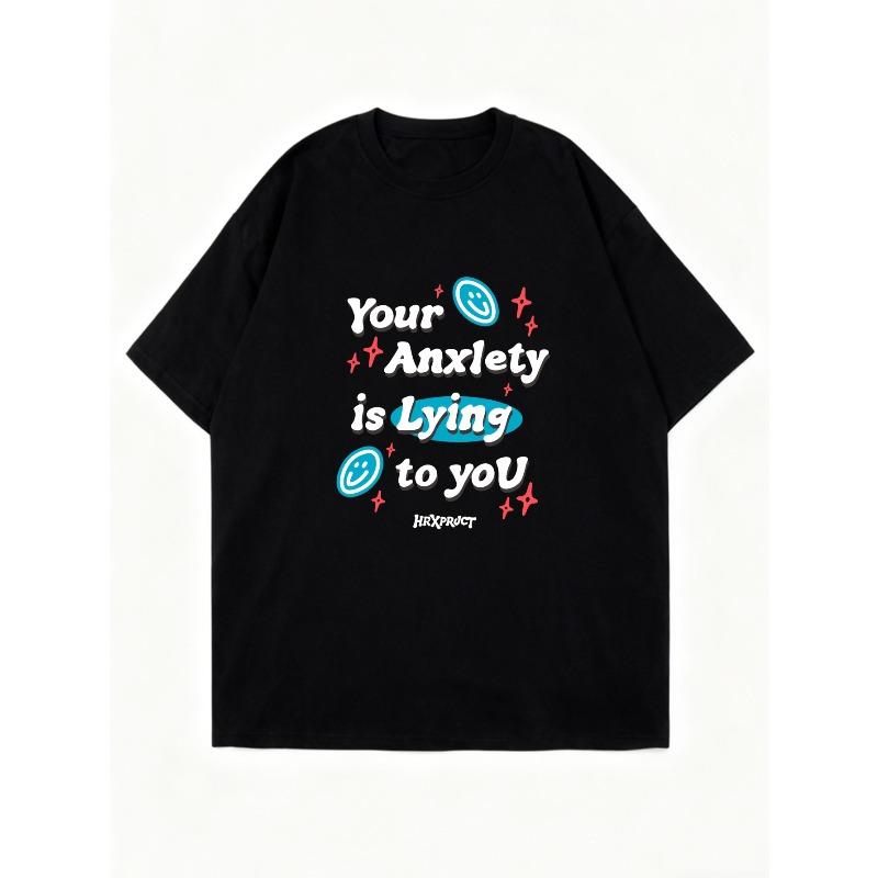 Oversized T Shirt Black Your Anxiety Is Lying To You With Smile Emojis And Stars Print For Casual Wear And Mental Health Awareness