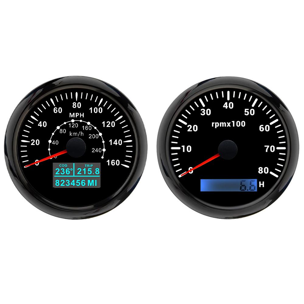85mm GPS Speedometer 60M 80M 120M 160M 200M with 4K 6K 7K 8K RPM Tachometer with 7 Colors Backlight for Car Boat Yacht 9-32V