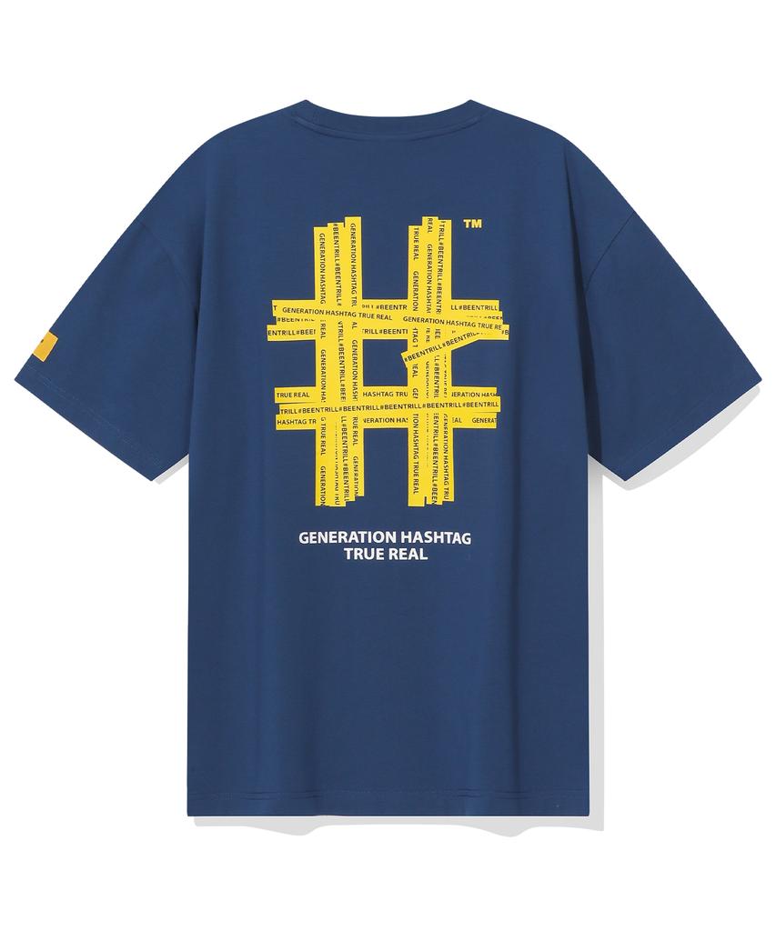 BEENTRILL Худи с принтом Taping Hashtag Oversized с коротким рукавом (синий)