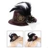 Punk Gothic Mini Top Hat with Gear Feather Hair Clip, Costume Head Wear