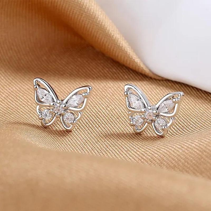 Huitan Dainty Butterfly Stud Earrings Exquisite Women's Ear Accessories Fancy Birthday Gift for Girlfriend Statement Jewelry