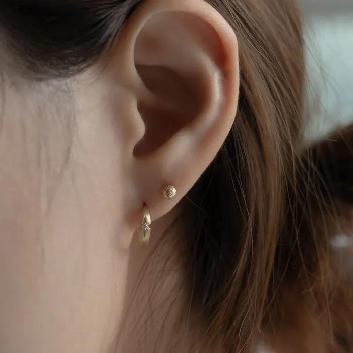 14k sanding cubic one touch earrings (1pair)