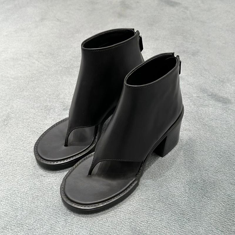 Fashion New Retro Sexy Heels Ankle Boots For Women Flip-Flops Summer thick with Boots Runway Shoes Leather Short Boots Female Sandals