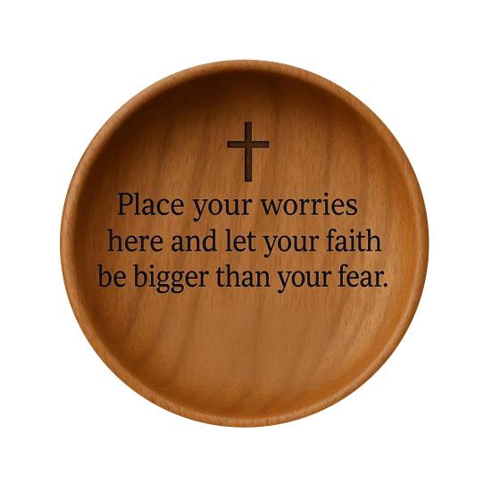 Wooden Prayer Bowl Handcrafted Round Dough Bowl with Carved Pattern Faith Based Encouragement Gift for Christian Prayer