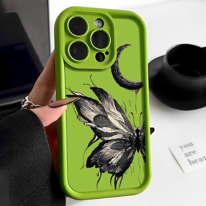Модный чехол с рисунком луны и бабочки для iPhone 16 Pro Max 15 Plus 14 13 12 Pro 11 TPU мягкий матовый силиконовый противоударный защитный чехол для объектива телефона