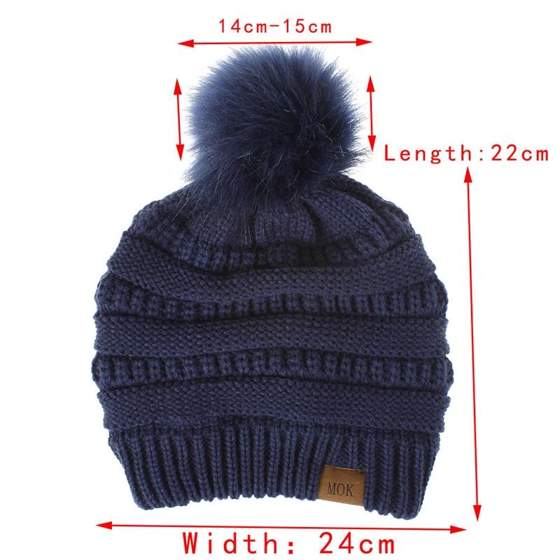 1Pc Fashion Winter Women Thick Warm Beanies Slouchy Pom Pom Beanie Cap Wool Knitted Hat
