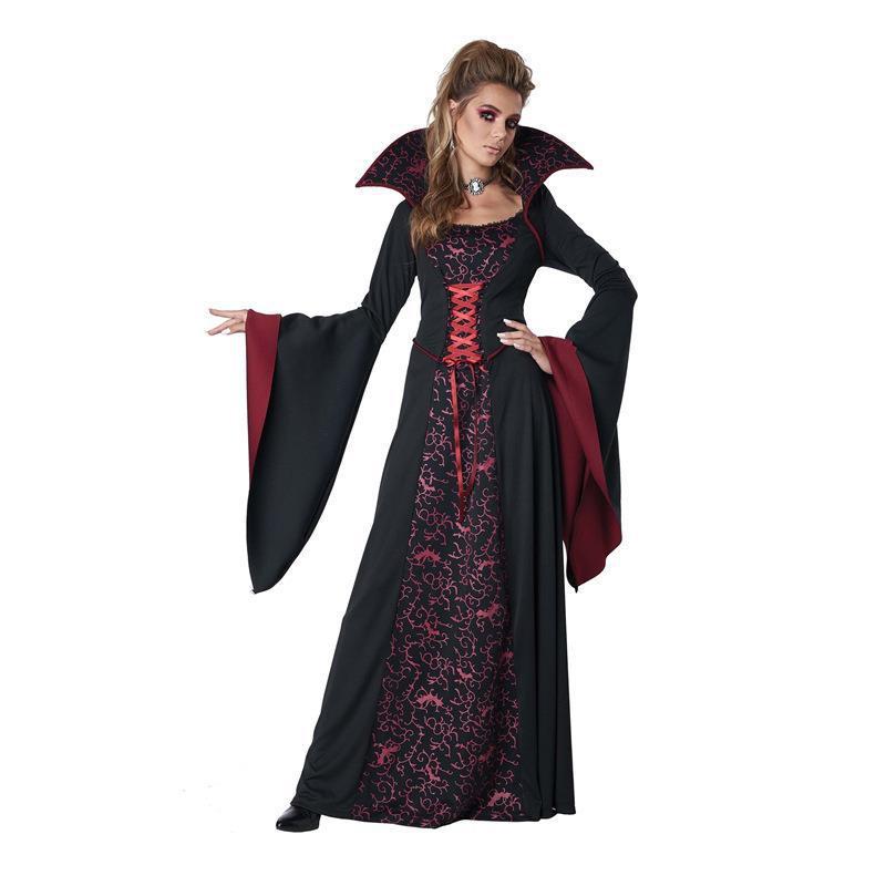 Halloween Vampire Queen Costume Cosplay Party Black 4-Way Stretch Dress Women