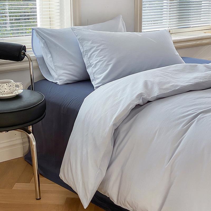 Сплошной цвет в скандинавском стиле, комплект из четырех предметов из чистого хлопка, простыня из хлопка, пододеяльник, простой комплект из трех предметов, пододеяльник