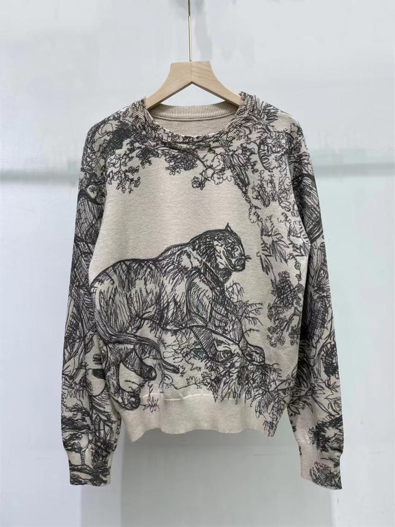 Осень-зима, женский повседневный стиль, пуловер с животным принтом, свитер, классические вязаные топы с круглым вырезом C-069