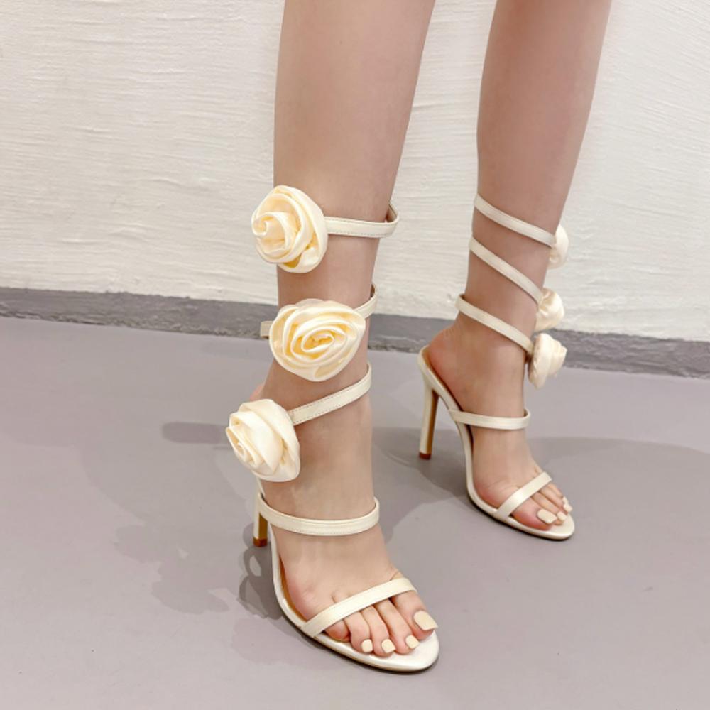 Новые женские сексуальные туфли на высоком каблуке с цветочным ремешком на щиколотке, римские сандалии с открытым носком, модные туфли для ночного клуба и вечеринки