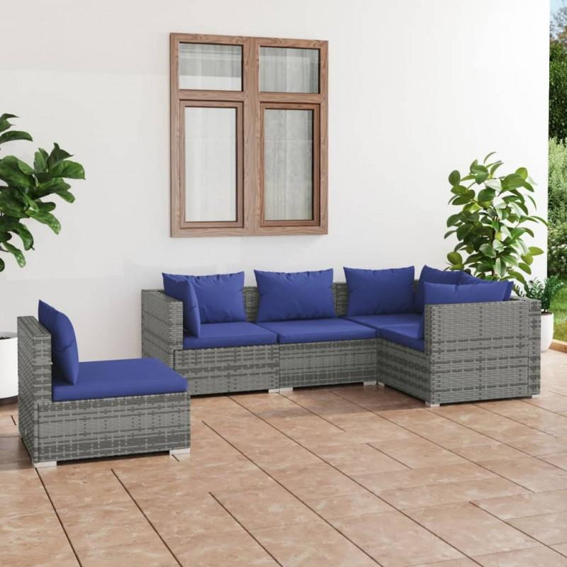 Day and Night - Day and Night 5-piece Garden Sofa Set and Gray Synthetic Rattan Cushions