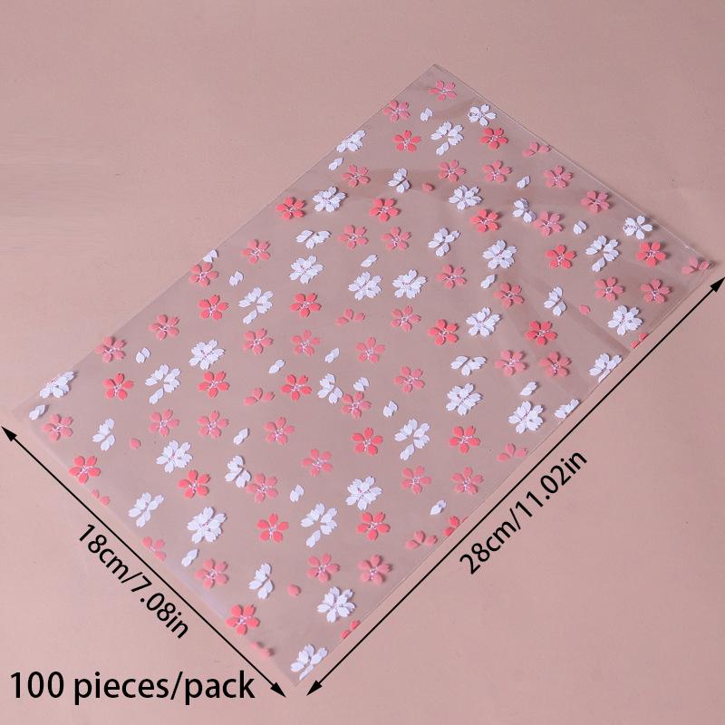 100 шт., упаковочная сумка для сухофруктов, подарочные пакеты, сумка для хлеба, самоклеящаяся белая цветочка, конфеты