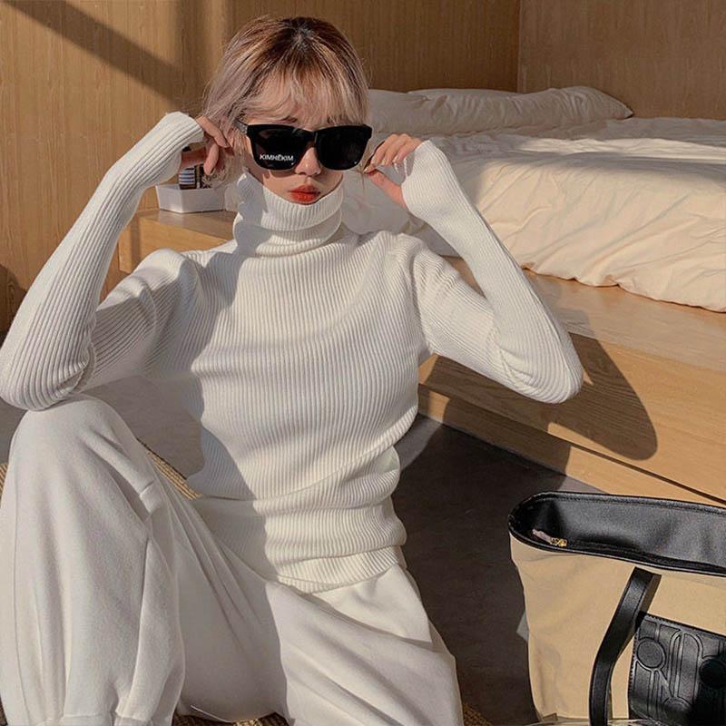 Свитера с высоким воротником, женские осенне-зимние пуловеры с высоким воротом, однотонный свитер с длинным рукавом размера плюс, тонкий вязаный джемпер, базовые топы, женская одежда
