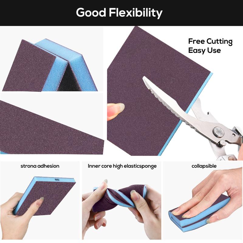 6PCS Sanding Sponge 60-400 Grit Washable and Reble Wet Dry Sanding Blocks for Metal Wood Polishing Abrasive Tool 120*100*7mm