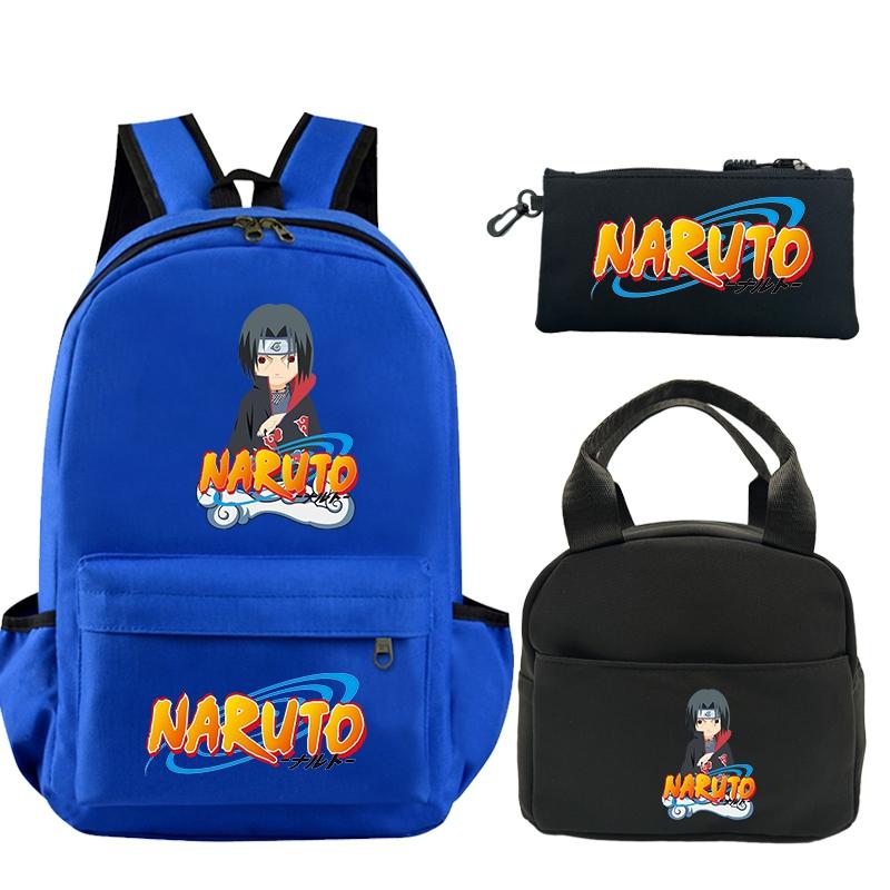3 шт./компл., рюкзак с принтом аниме Наруто и сумка для обеда, пенал для подростков, детский школьный рюкзак для девочек и мальчиков